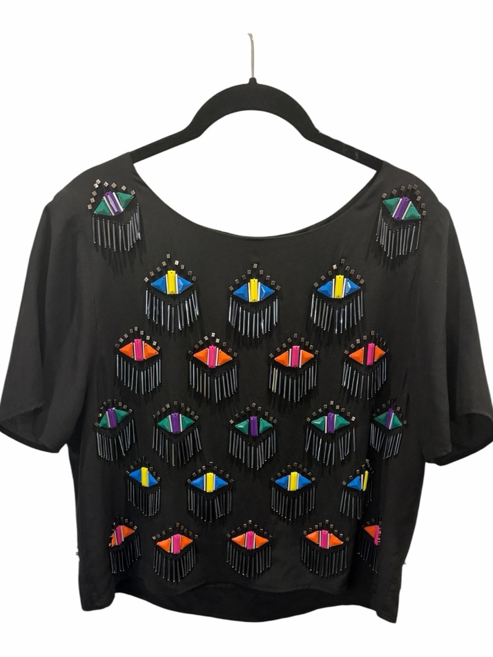 MILLY Rainbow Lash Beaded Silk Tee Size M